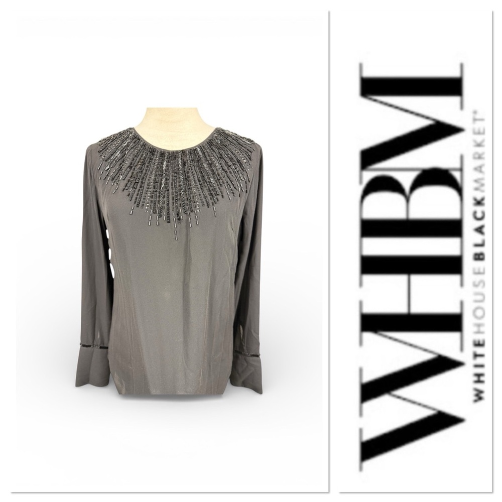 White House Black Market black sequin and beading embellished top size 4